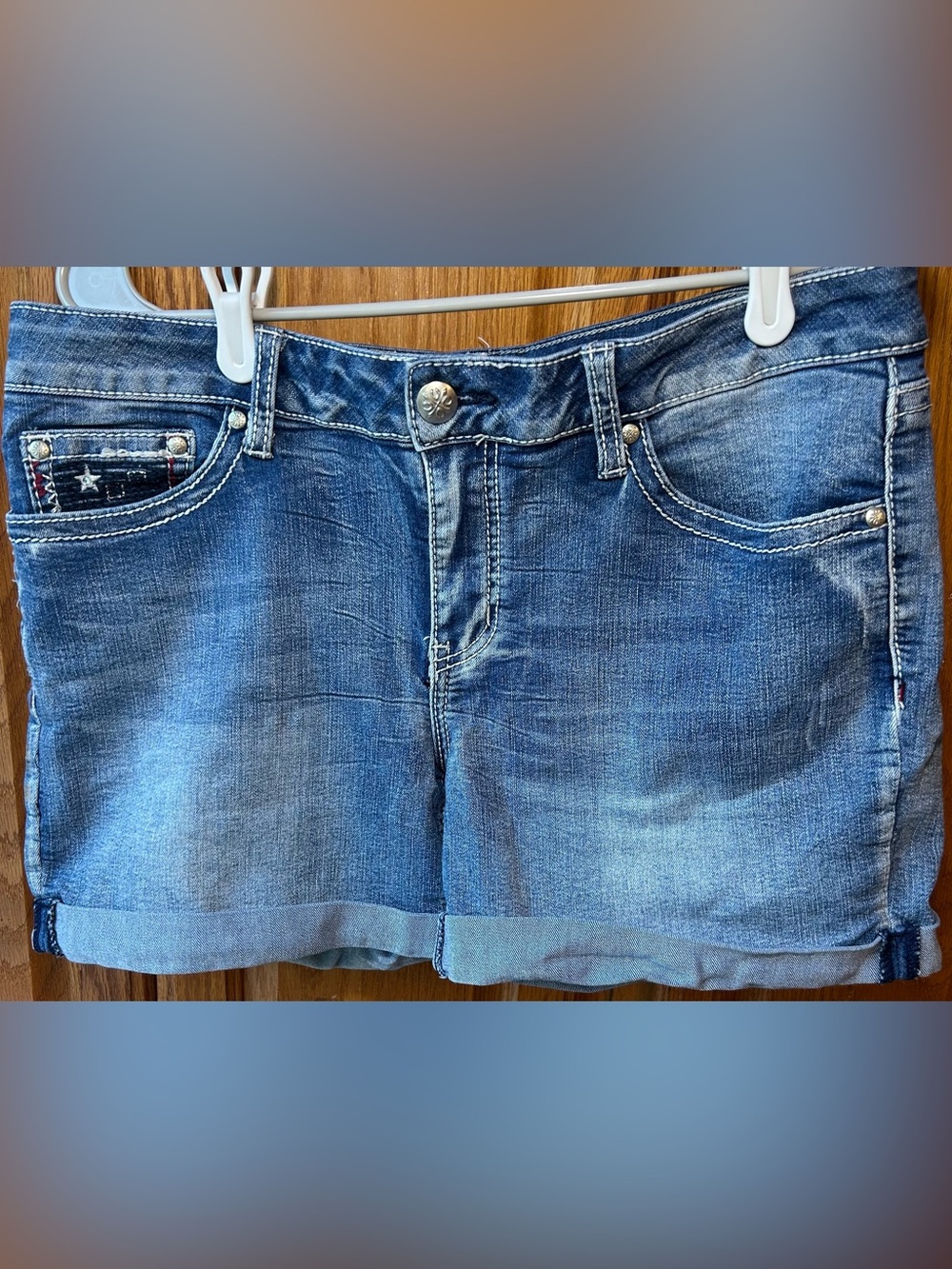 Love Indigo Blue Denim Shorts with Cuffed Hem size 10